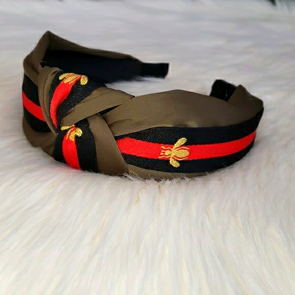 Gold Bee Knot Headband in Olive Green - Picture 4 of 4